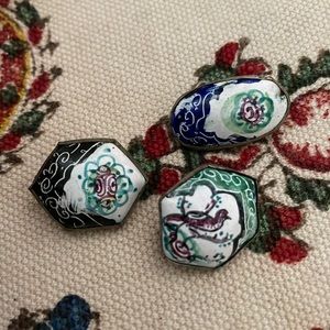 Three vintage handpainted Persian button pins